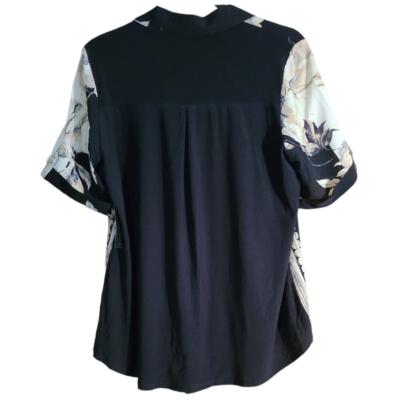 Sara Michelle Black & Tan Button Floral Blouse L - Picture 2 of 7